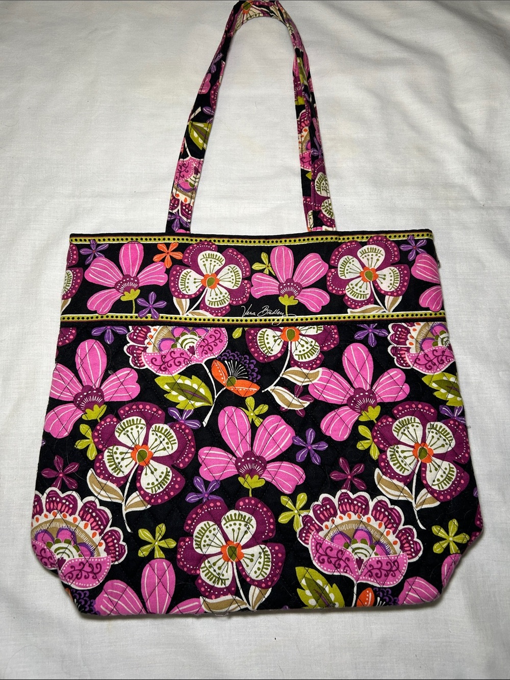 Vera Bradley Black Tote with Pink Floral‎ Print, 15x13